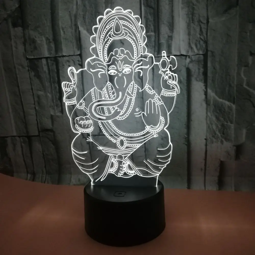 3D LED India Lord Elephant Night Light Visual 7 Colors Ganesha Table Desk Lamp Birthday New Year Xmas Kids Sleep Lighting Gifts