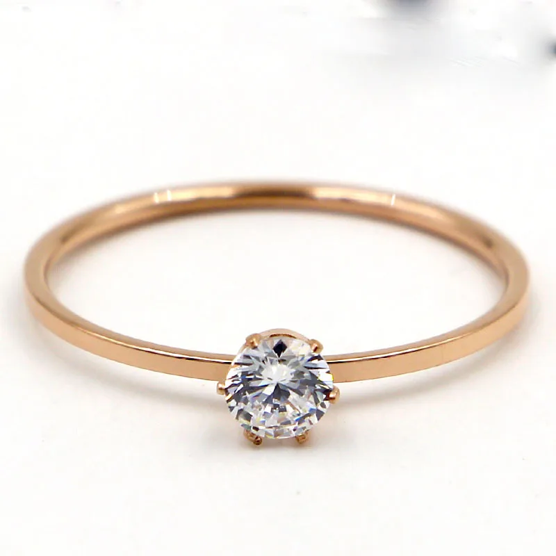 Love Jewelry Titanuim Steel Rose Gold Color Ring CZ Crystal Ring For Women Couple Finger Rings Wedding Size 3-10 KK005-3