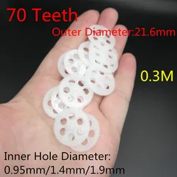 4pcs 70 Teeth 70T 0.3M Hole 0.95mm 1.4mm 1.9mm Diameter 2.2cm 21.6mm Gears For DIY Robot Toys Helicopter Quadcopter Spare Parts