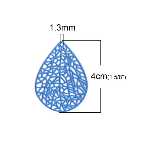 DoreenBeads Fashion Copper Filigree Stamping Pendants Black White Blue Drop Jewelry DIY Findings Charms 40mm x 30mm, 10 Piece