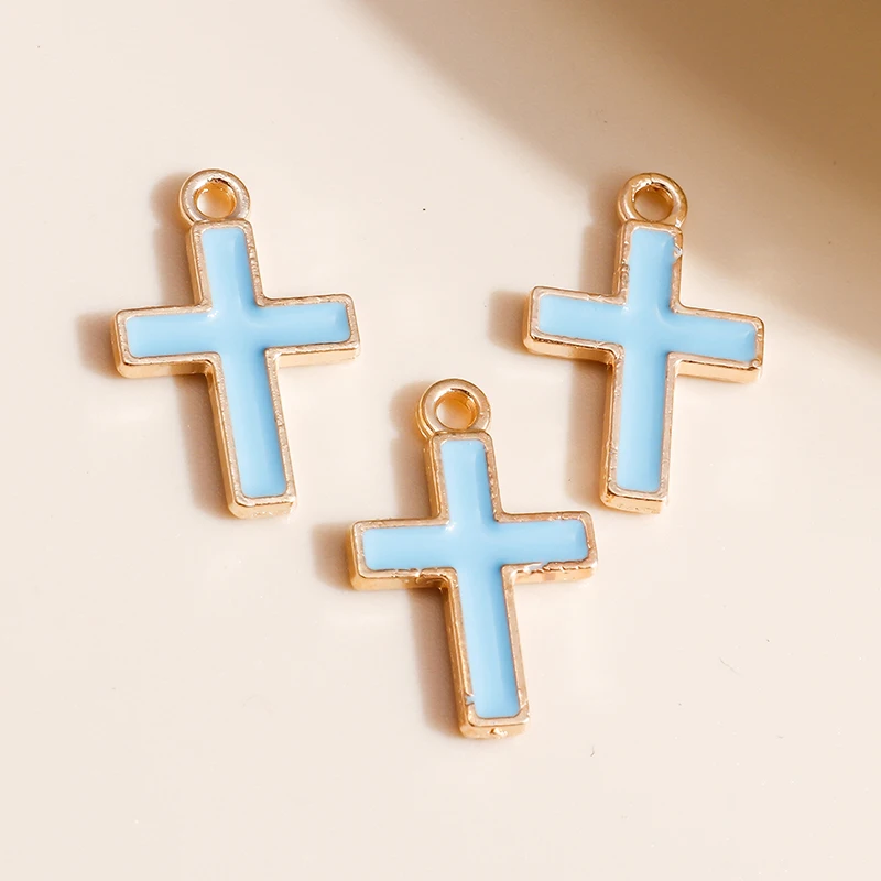 10pcs/lot 11*17mm 4 Color Cute Enamel Cross Charms for Earrings Pendants of Necklaces Bracelets DIY Jewelry Making Accessories