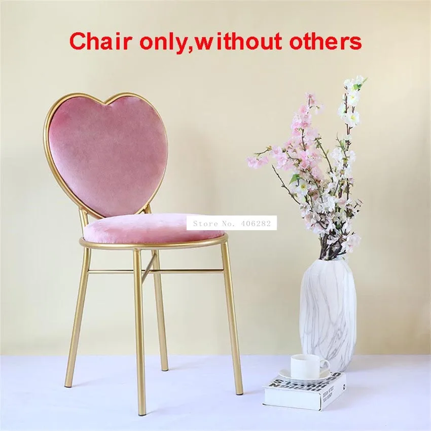 Modern Fashion Nordic Minimalist Coffee Cafe Chair Love Heart Shape Backrest Flannelette Soft Seat Metal Iron Art Leisure Chair