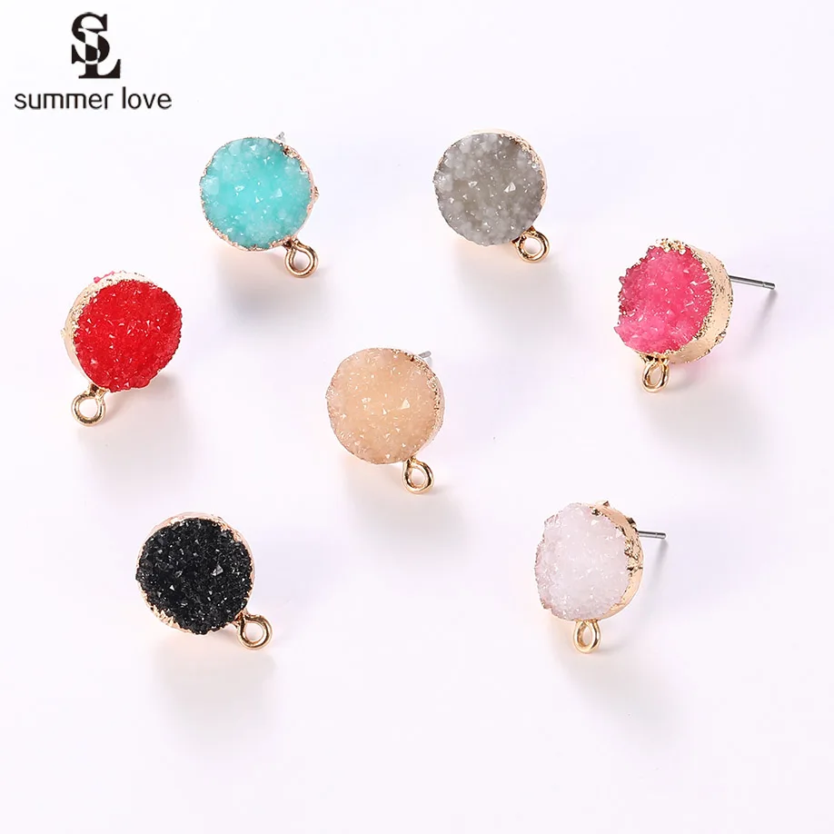 10PCS/Lot Earring Pins Needles 2024 New Colorful Resin Fake Druzy Earrings Base Connectors for Diy Jewelry Making Accessories