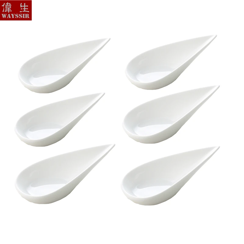 Porcelain Dish Spoon with Tear Drop, Mini Appetizer, Ceramic Tableware, Serving Plate, Catering Dessert, Snack Sauce, 6PCs