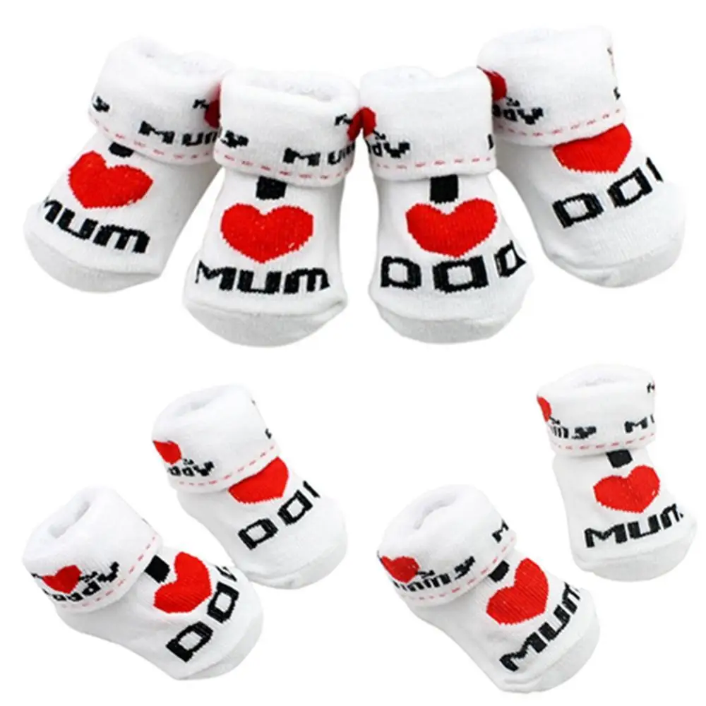 

Cute Baby Cotton Socks White I Love Mum/Dad 0-6 Months Newborn Infant Boys Girls Leg Warmers Kids Clothing