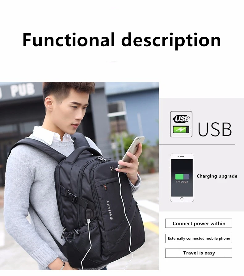 SWICKY brand woman men MP3 music USB charging fashion business casual tourist theft waterproof 15.6 inch Laptop backpack