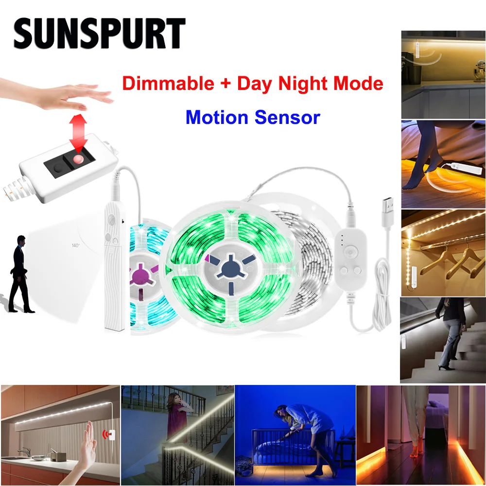 

1M-5M LED Lamp Tape Motion Manual Sensor DC 5V SMD 2835 Strip Cabinet Waterproof Battery USB Connector TV For Room Kitchen Light