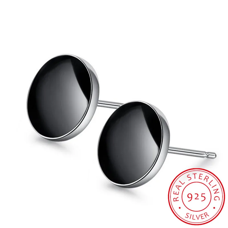 Fashion 925 Sterling Sliver Black Vinyl Spot Stud Earrings For Men and Women Brincos de Prata Silver 925 Jewelry S-E187