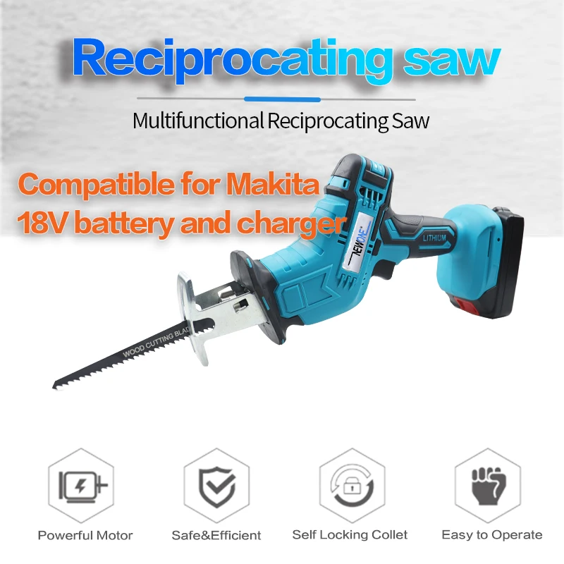 NEWONE Cordless Reciprocating Saw Compatiable With Makita 18V Battery Self-locking Chuck 10mm Stroke LED Lighting