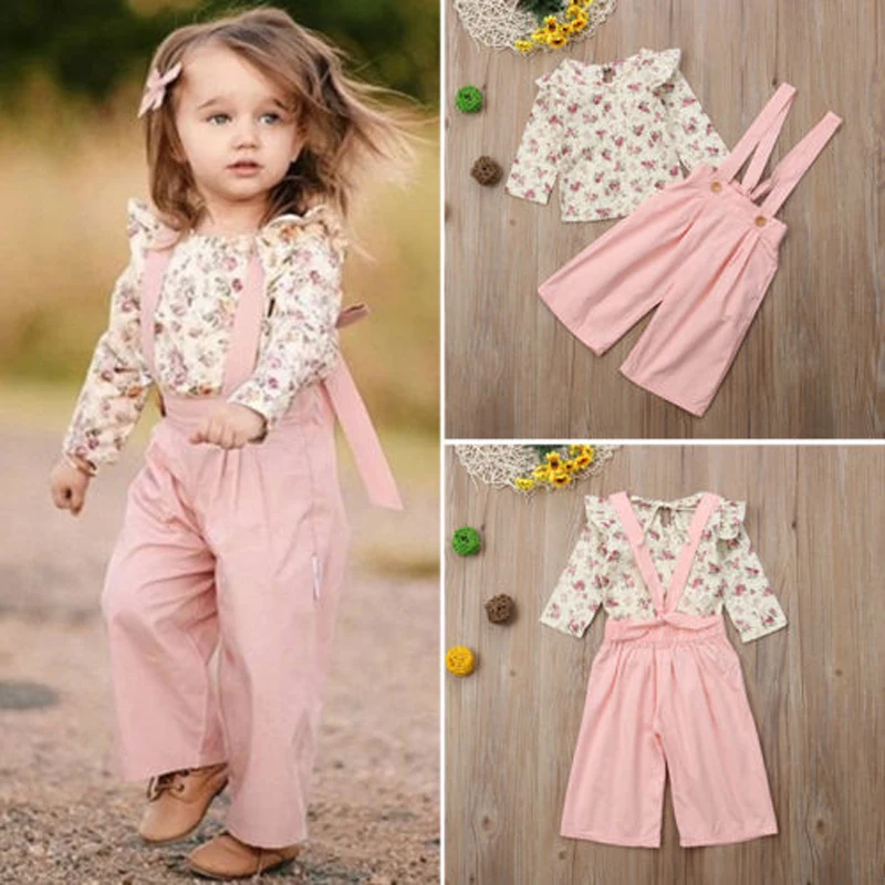 lioraitiin Toddler Baby Girls Clothes Winter Long Sleeve Outfits Clothes Floral Flower Tops+Long Pants 2PCS Set