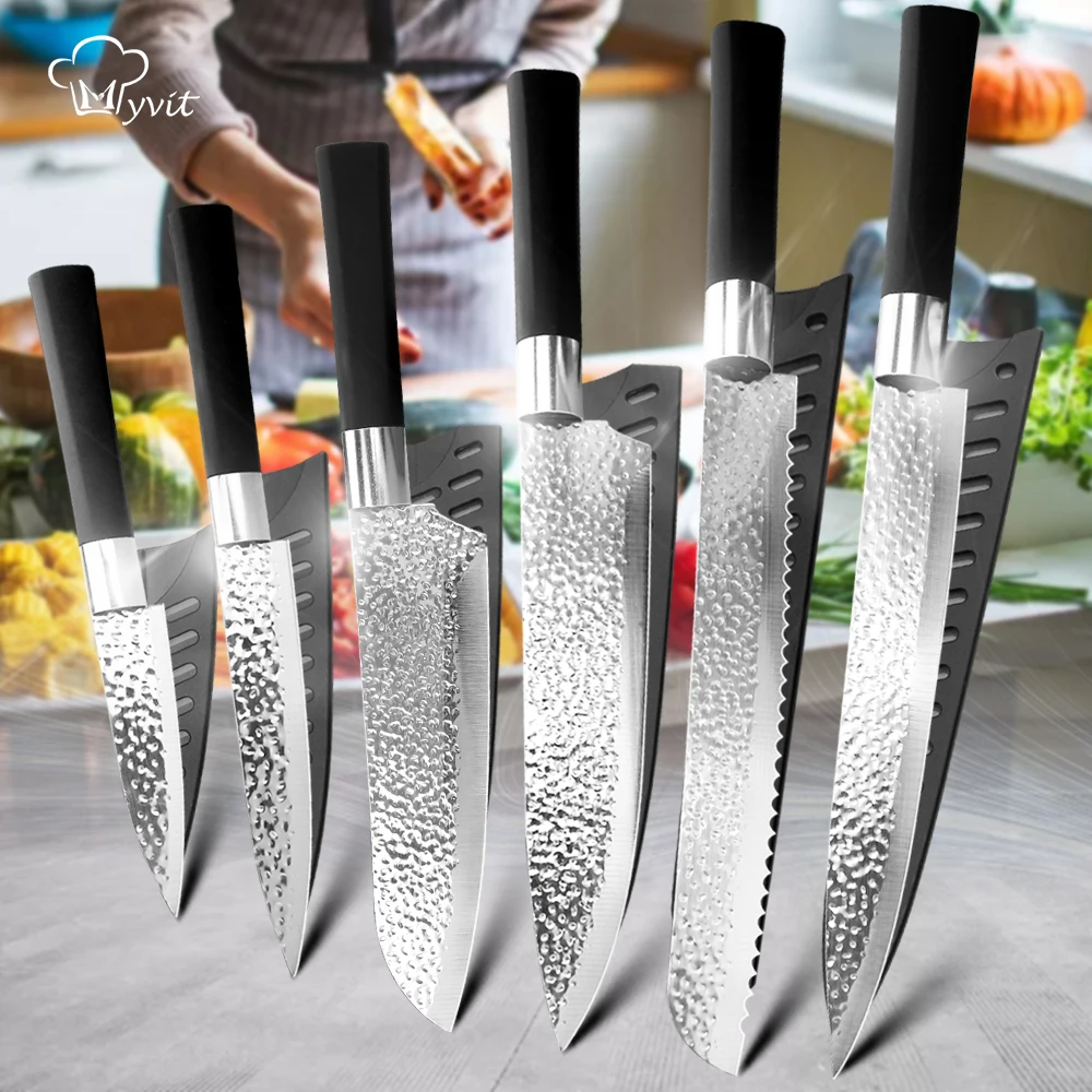 Juego de cuchillos de cocina japoneses, 1-6 piezas, de acero inoxidable con alto contenido de carbono, para pelar carne y fruta, para Chef