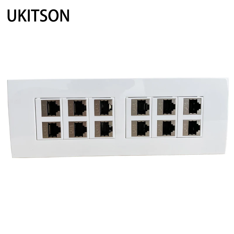 12 Sockets Shield CAT6 RJ45 Wall Panel Connector Pass Through Shielded Internet Plug Faceplate For LAN Ethernet Cover