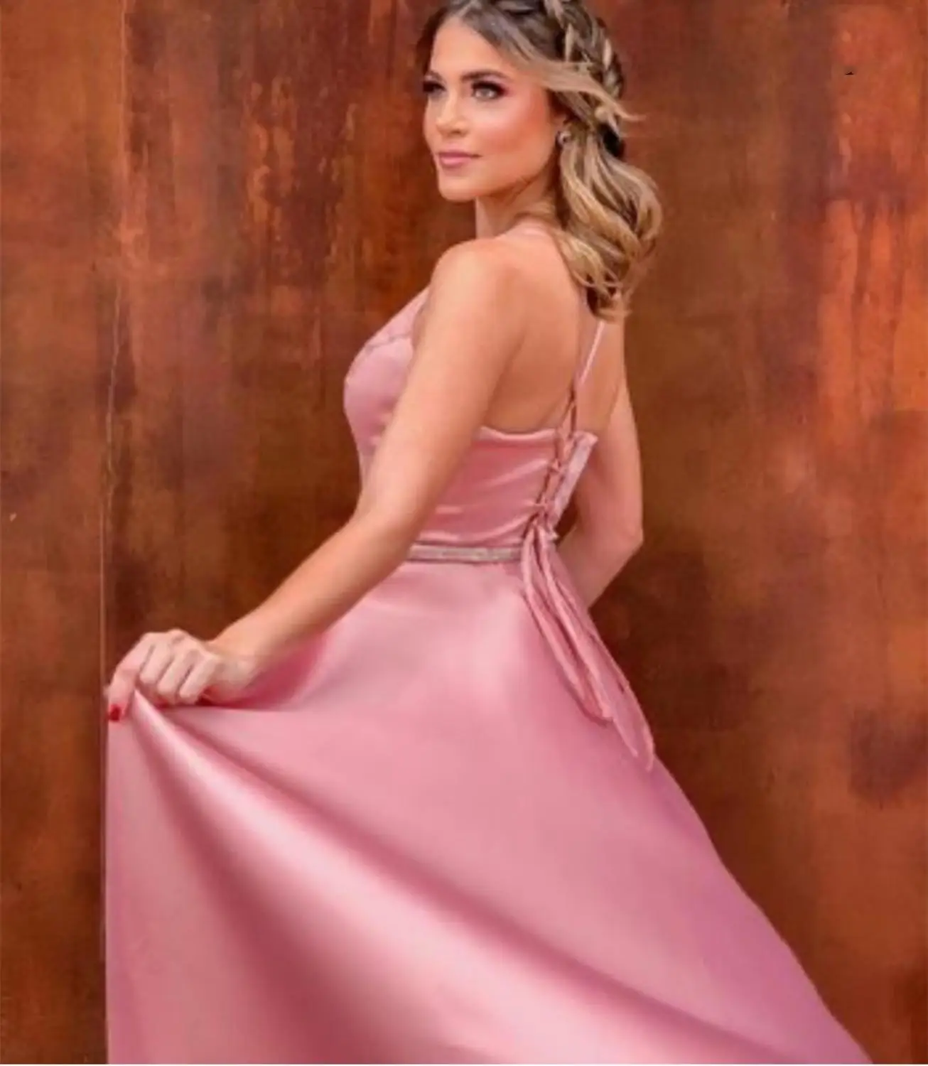 Robe de Soirée en Satin Rose avec Bretelles Spaghetti pour Femme, Fente Latérale en Fibre, Longueur au Sol, ixFormelle, Tout Charmante, Bal de Promo, 2021