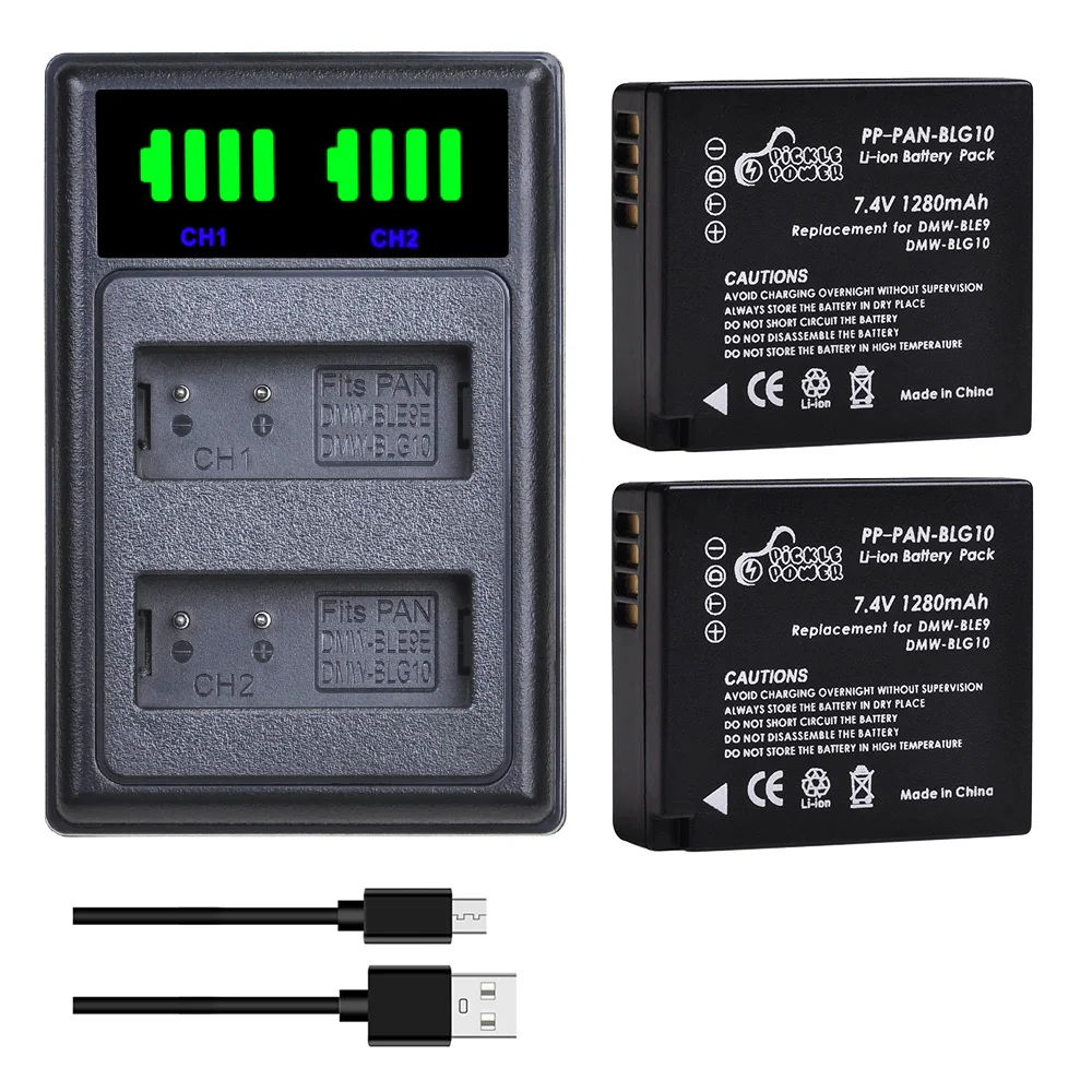 

PicklePower DMW-BLG10 Battery for Panasonic Lumix DMC GF6 GX7 GF5 ZS100 ZS60 LX100 GX85 GX80, Charger for BLG10 BLG10E BLE9