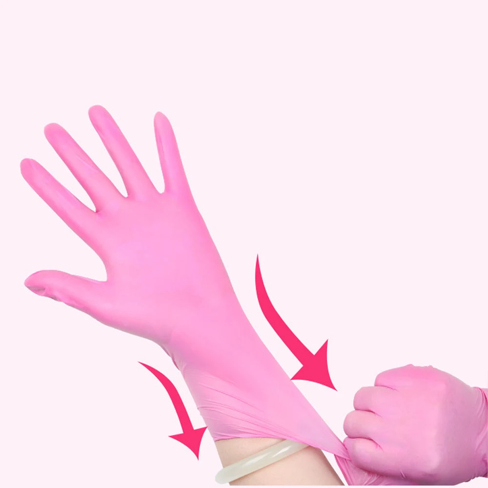 100PCS Disposable Pink Nitrile Gloves Latex Free WaterProof Anti Static Durable Versatile Working Gloves Kitchen Cooking Tools