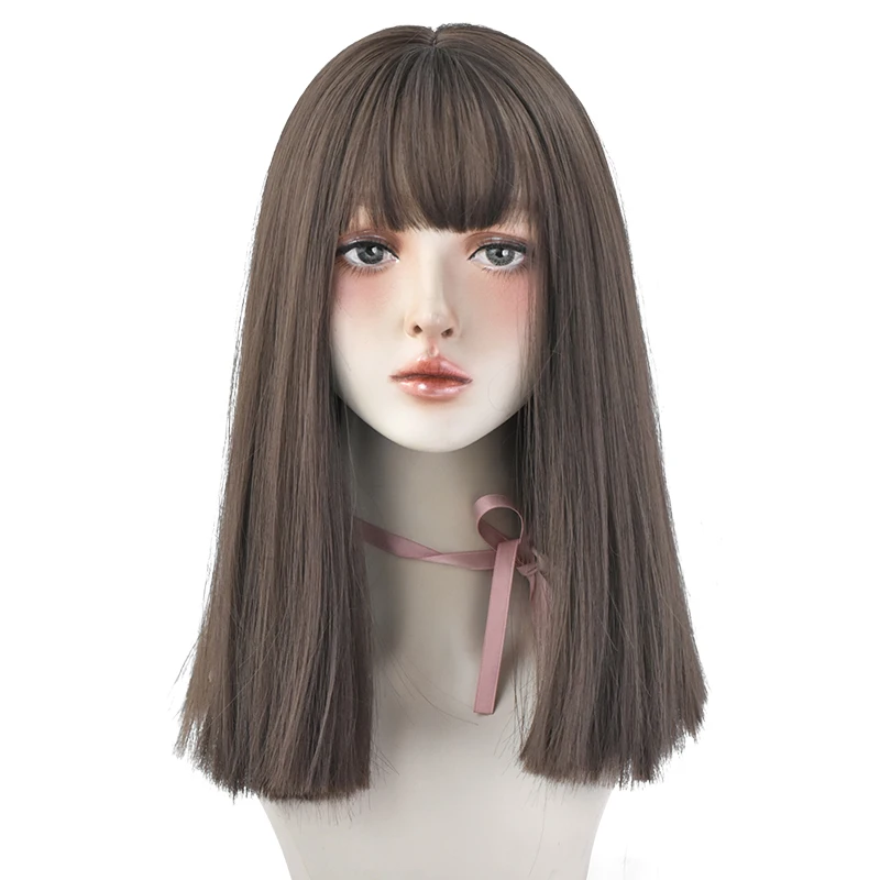 7JHH Wigs Black Straight Synthetic Wig with Bangs