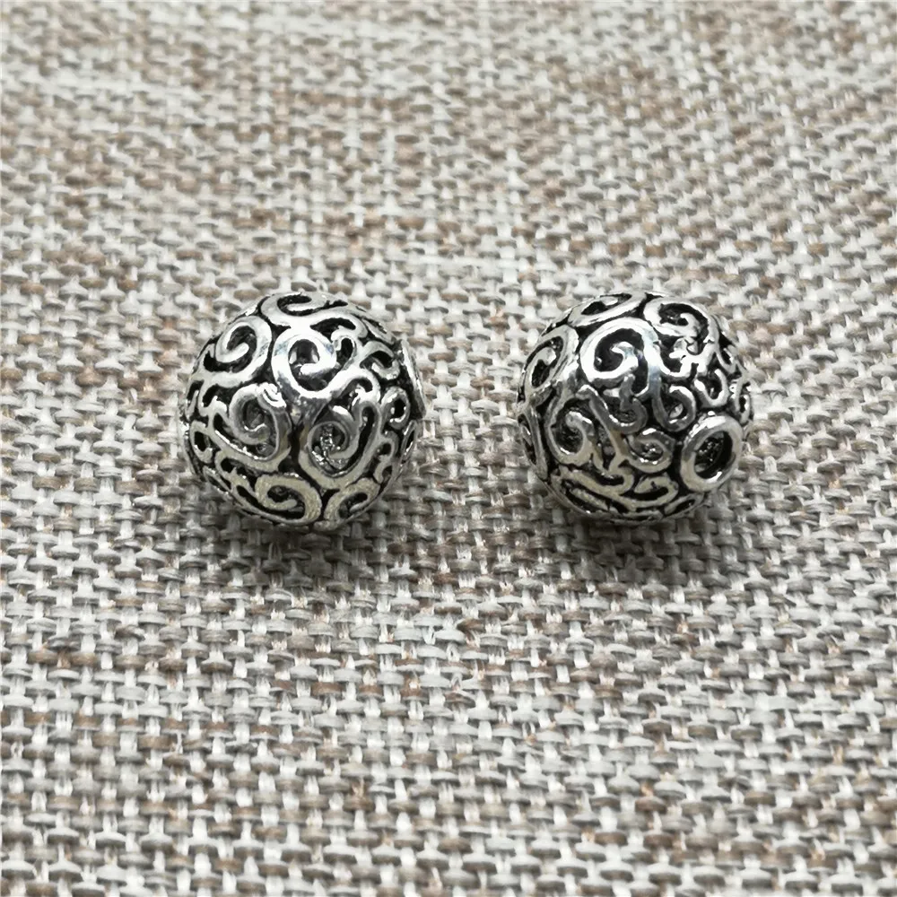 1 Piece of 925 Sterling Silver Hollow Spiral Round Beads 12mm for Bracelet Necklace
