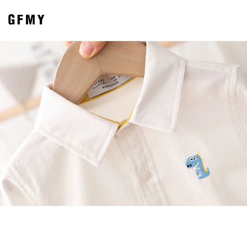 GFMY Boys Shirts 2021 Autumn New Cotton Long Sleeved Casual Shirt Baby Boys Cartoon Dinosaur Embroidery Shirt Childrens Clothing