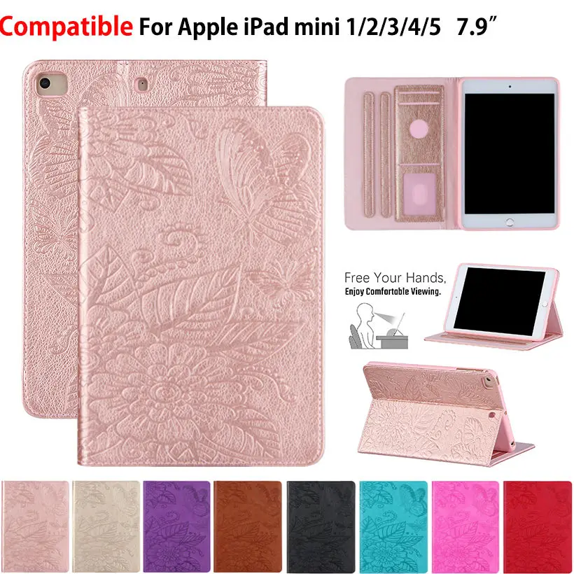 Embossing Case For iPad Mini5 Mini 5 2019 Smart Case Cover Mini 1 2 3 4 7.9 inch Funda Tablet Auto Wake Stand Shell Coque