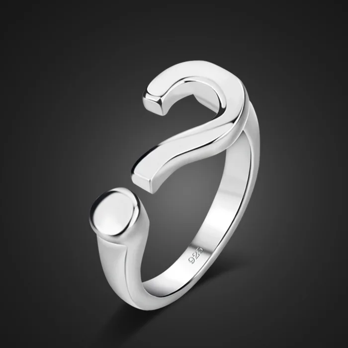 Pure Silver Rings For Lady New Fashion Question Mark Finger Ring Adjustable Anillo Bague Femme Fine Jewelry Accesories Bijoux