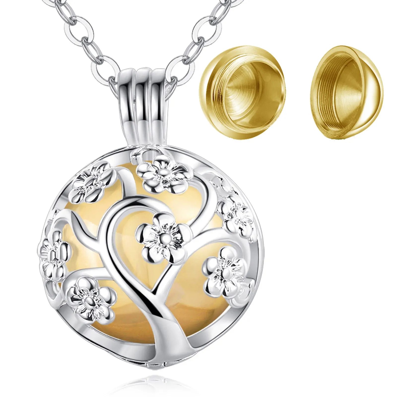 EUDORA Urne für Einäscherung, 14mm Blumenkäfig-Medaillon, Aschebehälter, Andenken-Kapsel-Anhänger, Hohlkugel, DIY-Halskette, Schmuck für Damen und Herren