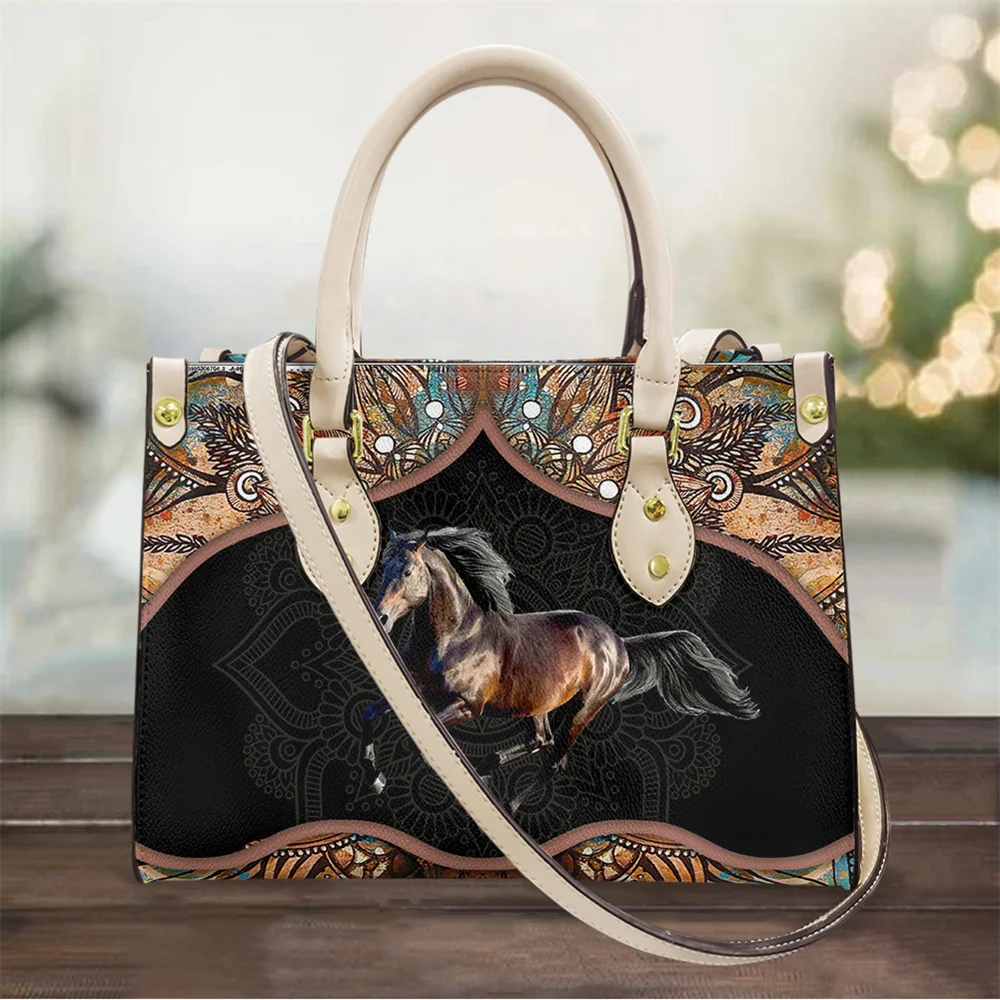 Tribal Horse Print Luxury Handbag Women PU Leather Shoulder Bag Casual Top-handle Vintage Crossbody Bags Brand Lady Pouch Sac