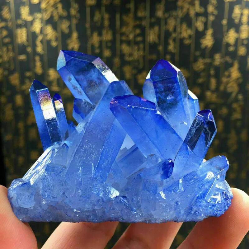 blue Titanium Rainbow Aura Lemurian Quartz cluster Crystal Point healing