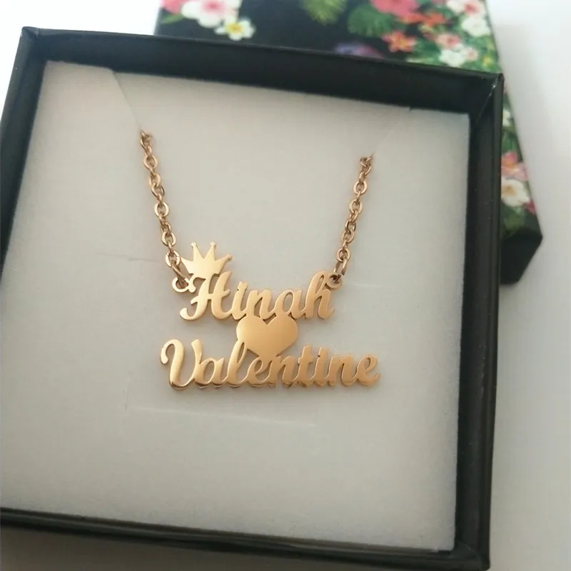 

Double Names Pendant Necklace Heart Crown Charm Choker Custom Jewelry Personalized Two Names Heart Necklaces Women Wedding Gift