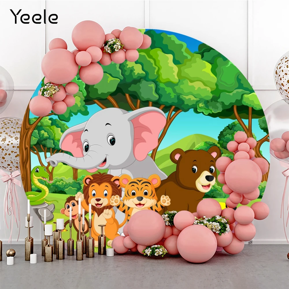 

Yeele Cute Animals Round Backdrop Newborn Baby Shower Birthday Party Circle Photography Background Custom Polyester Photo Studio