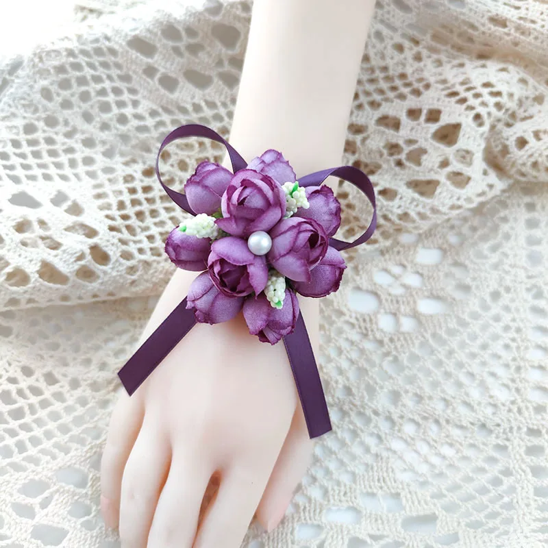 Handgelenk Blumen Braut Corsage Hochzeit Armbänder Für Brautjungfern Fleur Elfenbein Boutonnieres Zubehör Mariage Dekoration Seide Rosen