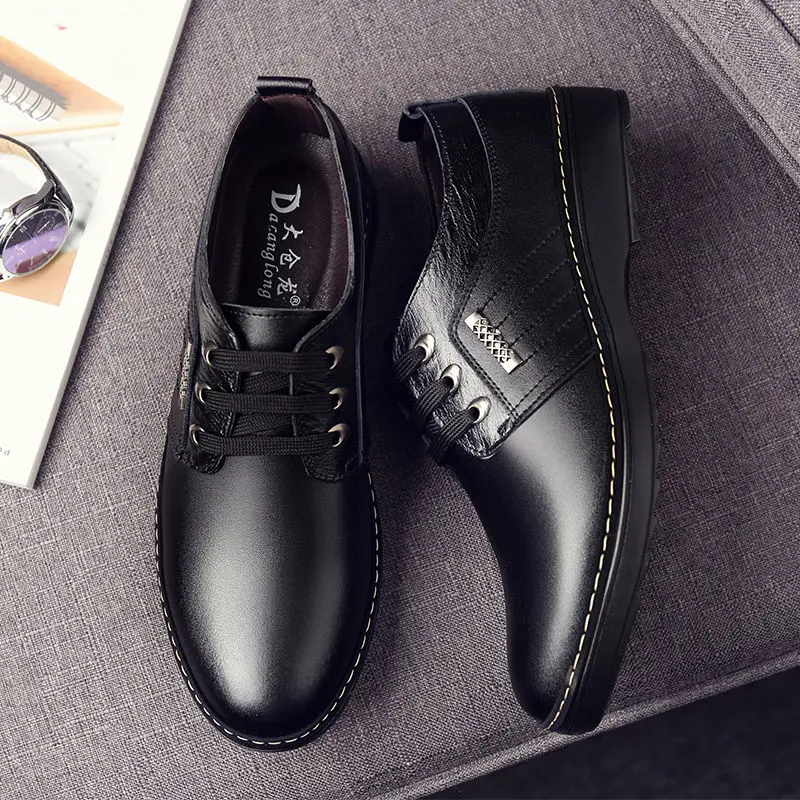 Men's real leather shoes trend all-match Dress shoes male breathable casual shoes British black business Genuine leather shoes