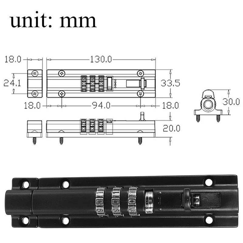 RISE-Horizontal Horizontal Door Bolt Lock Sliding Combination Code Can Be Reset for Gate Garage Cabinet White