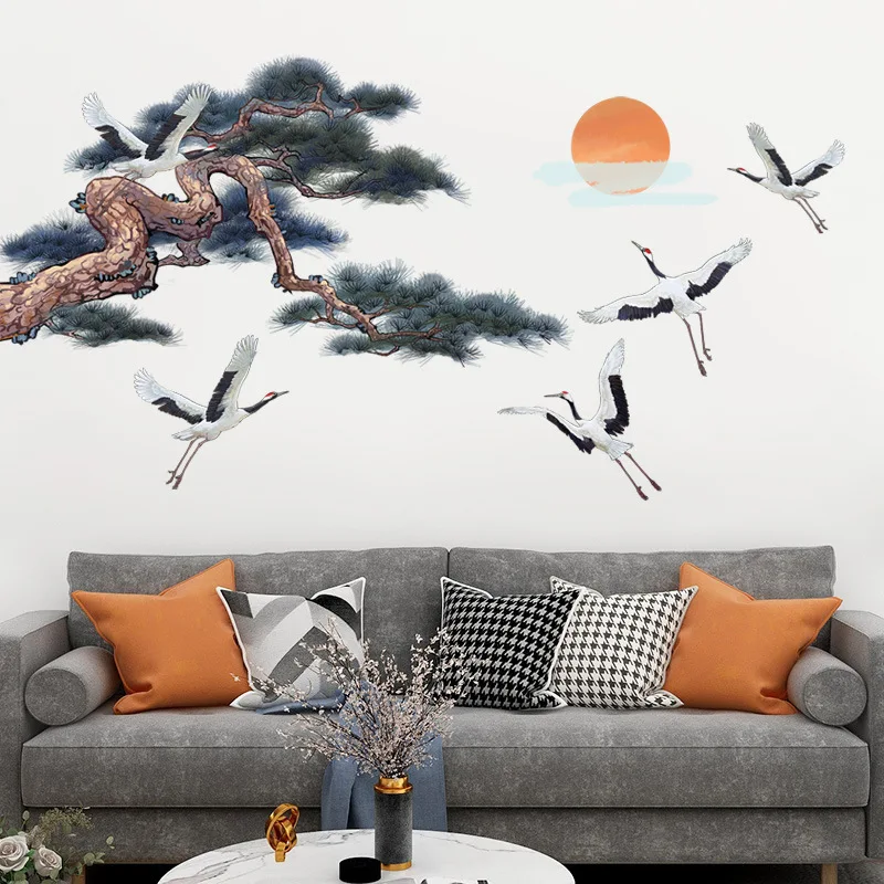 Chinese Style Pine Tree  Wall Stickers Home Office Decor Living Room Bedroom Wall Art Large Mural Room Decoration Aesthetic