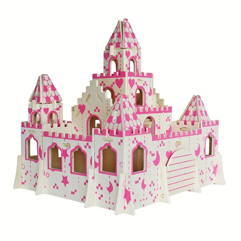 candice guo 3D wooden puzzle DIY toy hand work star heart moon sweet princess castle girl play house birthday Christmas gift 1pc