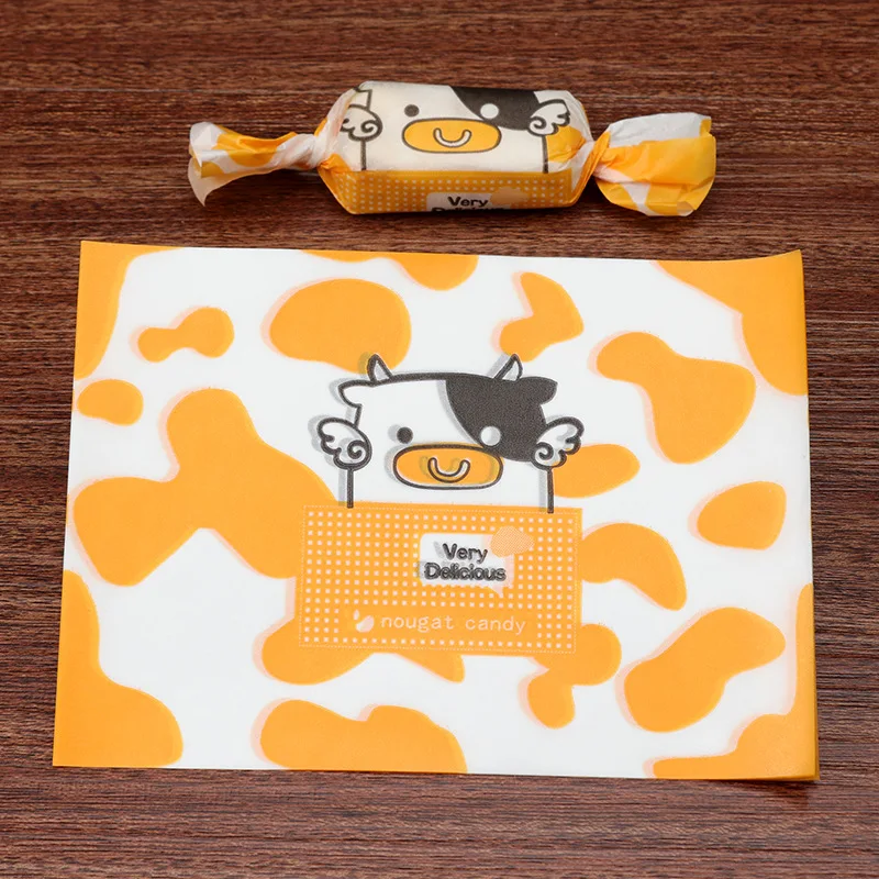 500pcs/lot Orange Frosted Milk Cow Fleck Birthday Party Small Gift Wrapping Paper Cute Angel Bear Face Nougat Packaging Wrap