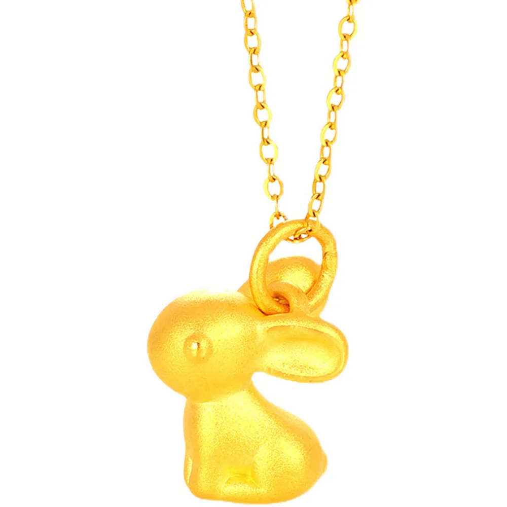 1pcs Pure 999 24k Yellow Gold Pendant For Women Mini 3D Rabbit with 18K Yellow Gold Chain Necklace 18inch