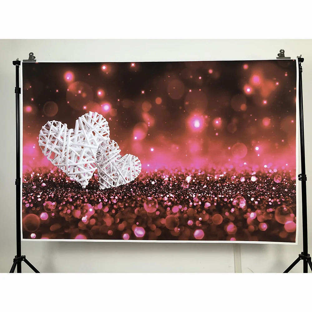 Fotografie Hintergrund Dreamy Glänzenden Stern Rosa Herz Bokeh Vinyl Hintergrund für Hochzeitstag Party Foto-shooting Foto Studio
