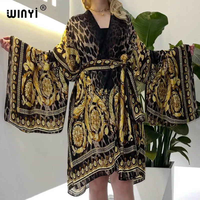 WINYI 2021 European Women Cardigan stitch robe Cocktail sexy leisure wear Maxi African Holiday Batwing Sleeve Silk feeling Robe