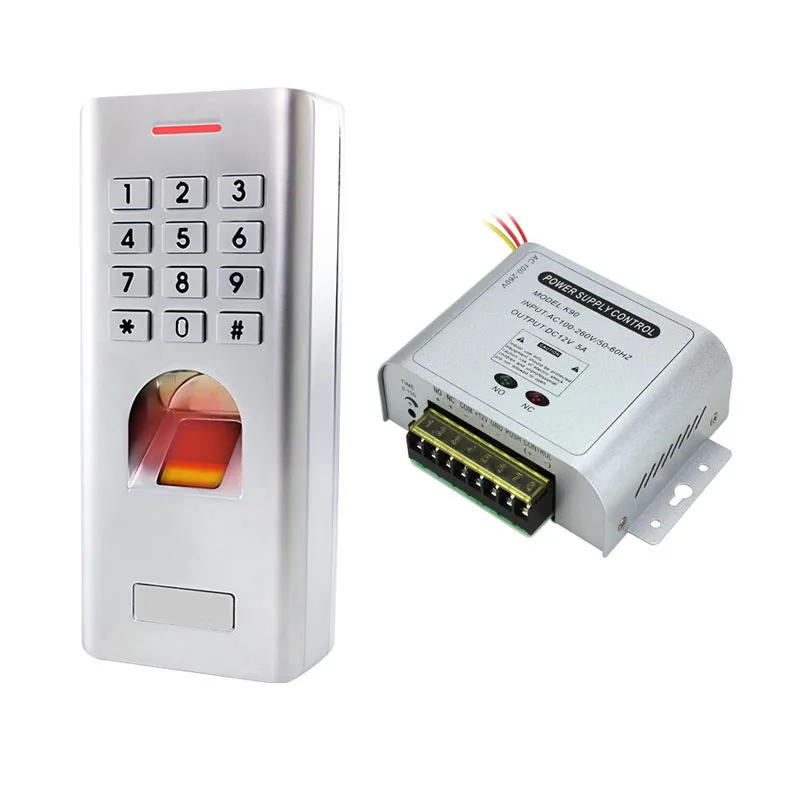 

IP66 1000 users Standalone fingerprint keypad access control reader with power adapter supply 12v 5a for door lock gate opener