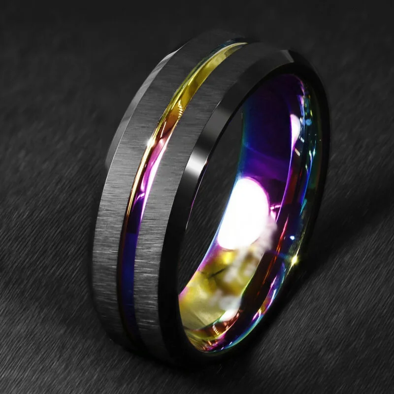 8mm Men Rings Black Brushed Tungsten Carbide Stainless Steel Ring Anniversary Wedding Engagement Bands Birthday Party Gift