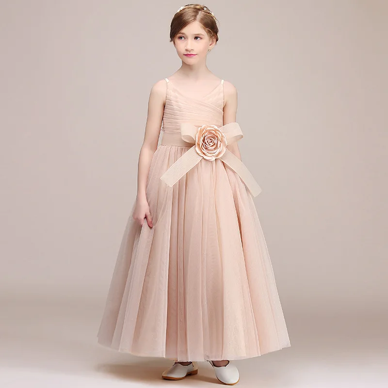 Dideyttawl Champagner Tüll Blumen mädchen Kleider für Hochzeit Geburtstags feier formelle lange Kleid für Kinder Mädchen Prinzessin Kleider