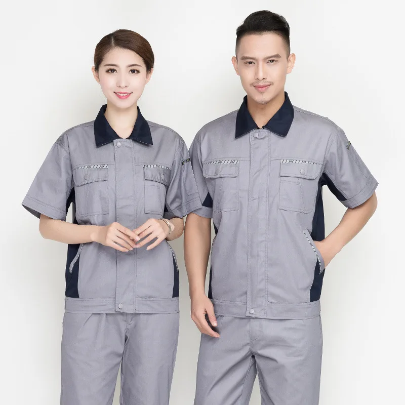 

Summer 100%cotton Work Clothing Soft Breathable Wear-resistant Workshop Uniforms Auto Repairman Mechanical Engineering Coveralls