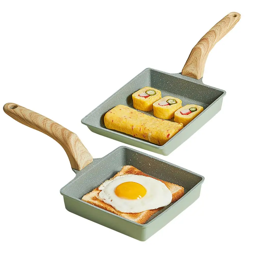 

Aluminum Nonstick Breakfast Frying Pan Multi Flat-bottomed Pan Omlette Pan With Wooden Handle Use For Induction Cooker Gas Stove