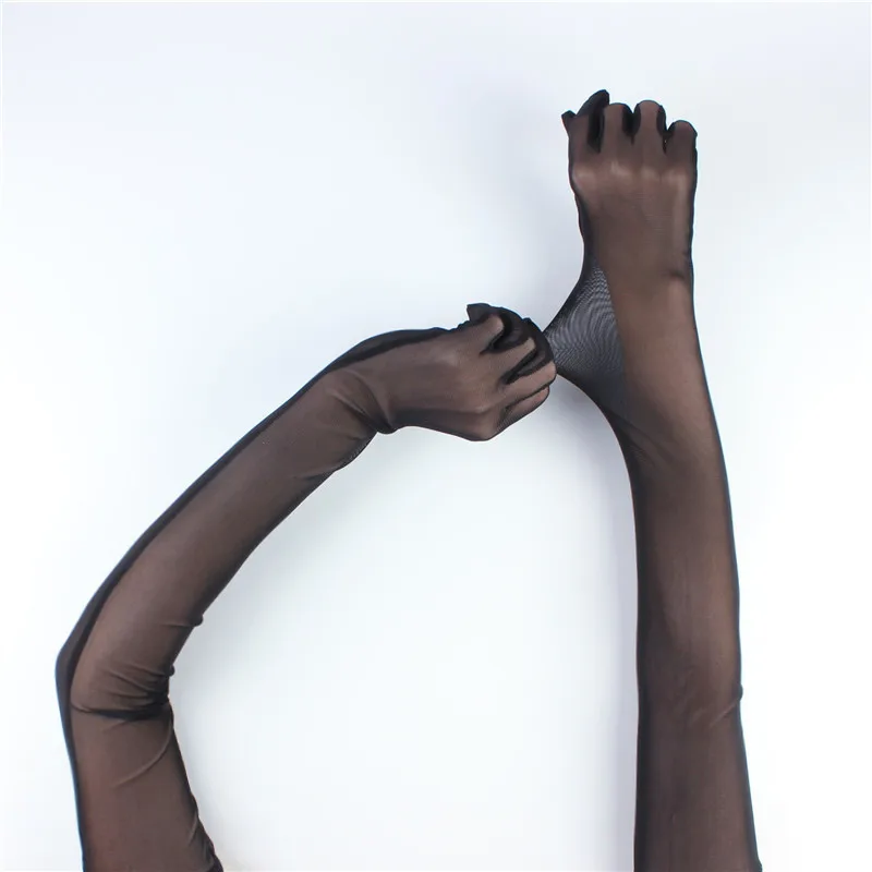 Gants longs transparents pour hommes et femmes, dentelle mince, noir creux, fil de filet solide, doux et respirant, performance de fête, élasticité sexy