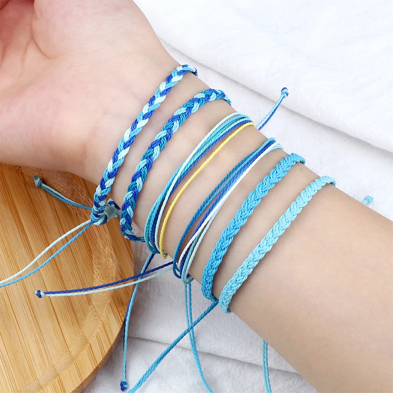 Blue Series Braided Bracelets & Bangles for Women Men Handmade Rope Knot Charm Lucky Weave Bracelet Adjustable Size Jewelry Gift