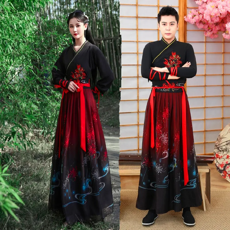 Vestido chino antiguo Kimono Hanfu negro personalizado vestidos hanfu bordados artes marciales estilo chino disfraces de Cosplay de baile