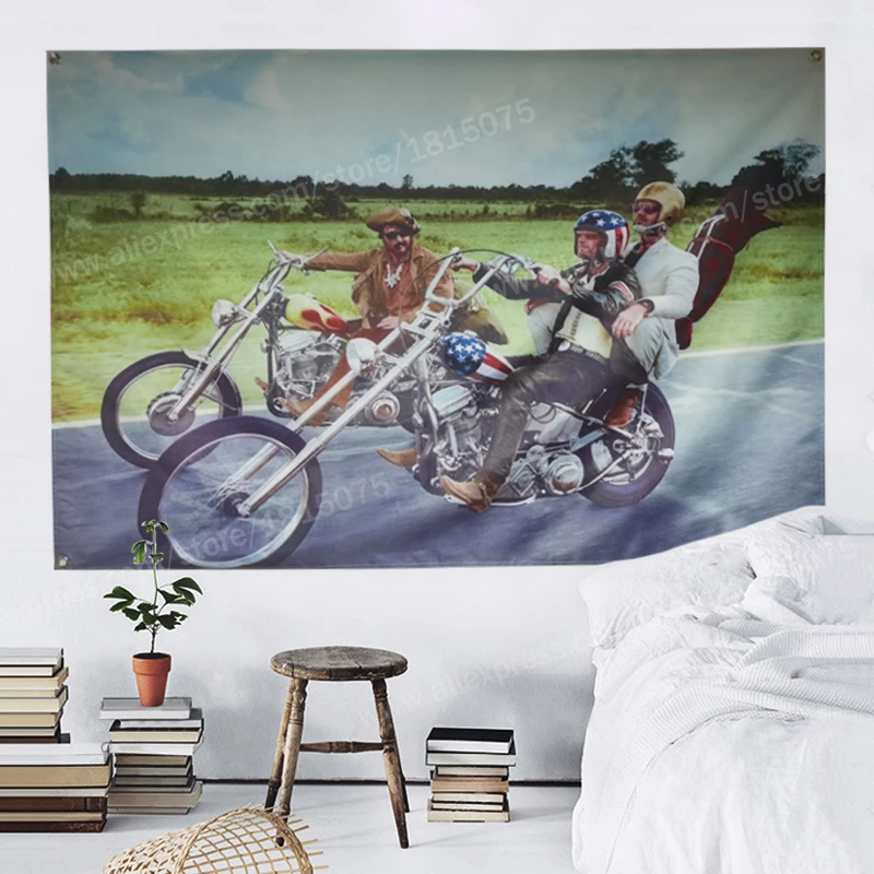 Easy Rider Colorful Motorcyclist Poster Flag Freedom Banner Home Decoration Hanging Flag 4 Gromments In Corners 3*5FT 90*150CM