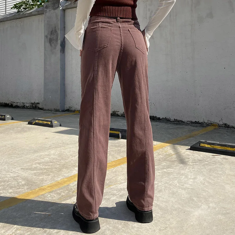 European and American Fashion Solid Color Jeans Women 2021 New style Y2K Street High Waist Wide Leg Pants Slim Retro Jeans Brown