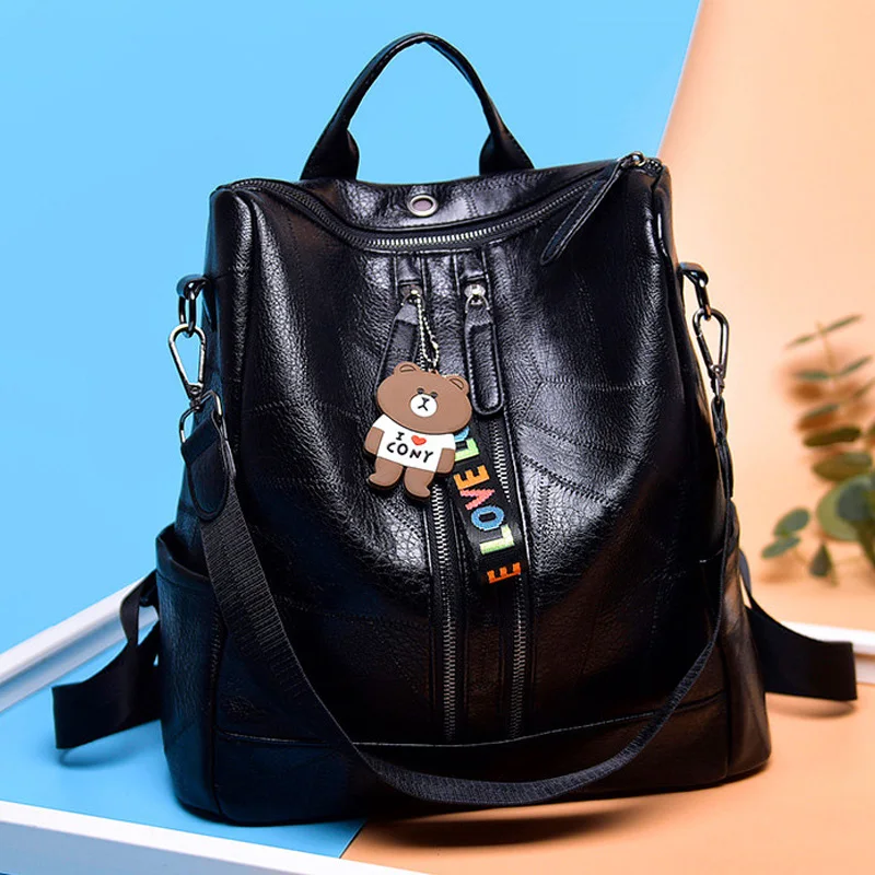 女性のバックパック女性高品質ソフトレザーブックスクール十代の少女嚢aドス旅行バックパックリュックサックmochilas