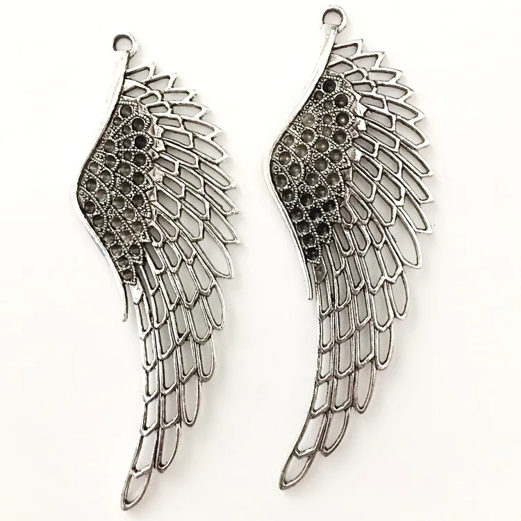 2pcs/Lot 108x38mm Hollow Wings Charms Antique Silver Color Pendants for DIY Jewelry Making Charm